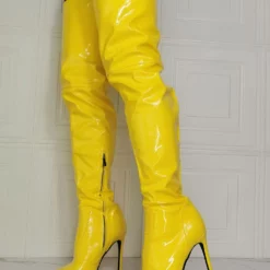 Women's Stiletto Heel Thigh High Boots In Yellow -UK Winter Shoes Sales 2023 202107281907264289851