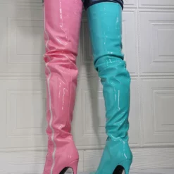 Women's Two Tone Thigh High Heel Boots In Patent Leather 10 Women's Two Tone Thigh High Heel Boots In Patent Leather -UK Winter Shoes Sales 2023 20210728190733964406