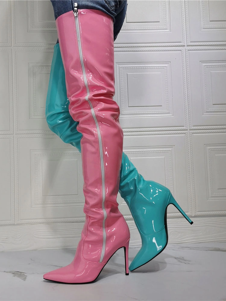 Women's Two Tone Thigh High Heel Boots In Patent Leather 8 Women's Two Tone Thigh High Heel Boots In Patent Leather - Image 6