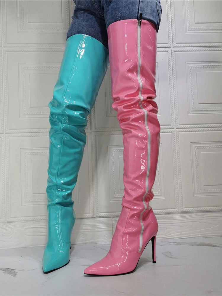 Women's Two Tone Thigh High Heel Boots In Patent Leather 6 Women's Two Tone Thigh High Heel Boots In Patent Leather - Image 4