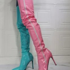Women's Two Tone Thigh High Heel Boots In Patent Leather 12 Women's Two Tone Thigh High Heel Boots In Patent Leather -UK Winter Shoes Sales 2023 202107281907350985729