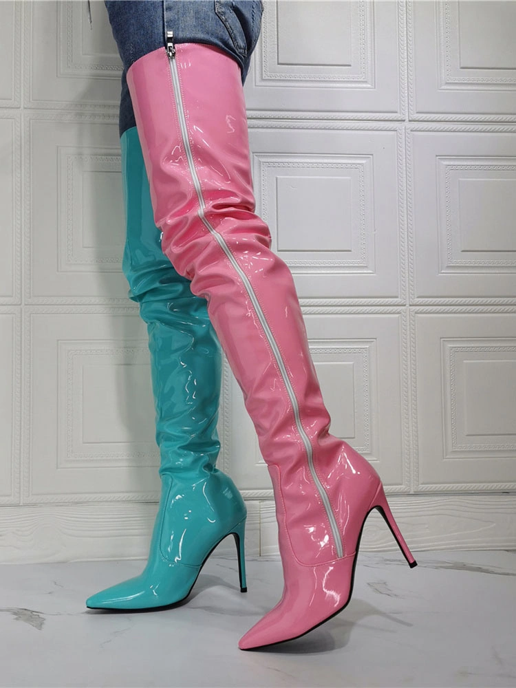 Women's Two Tone Thigh High Heel Boots In Patent Leather 7 Women's Two Tone Thigh High Heel Boots In Patent Leather - Image 5