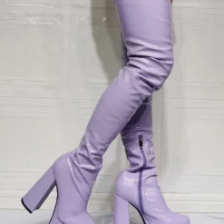 Women's Platform Over The Knee Boots Sexy Platform Block Heel Thigh High Boots In Purple -UK Winter Shoes Sales 2023 202107281907394587053