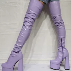 Women's Platform Over The Knee Boots Sexy Platform Block Heel Thigh High Boots In Purple