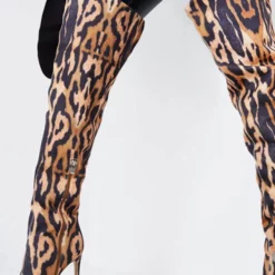 Women's Animal Print Stiletto Heel Thigh High Boots 8 Women's Animal Print Stiletto Heel Thigh High Boots -UK Winter Shoes Sales 2023 202107281909282635592
