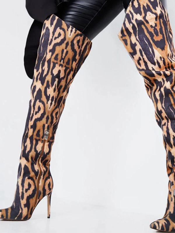 Women's Animal Print Stiletto Heel Thigh High Boots 5 Women's Animal Print Stiletto Heel Thigh High Boots - Image 3