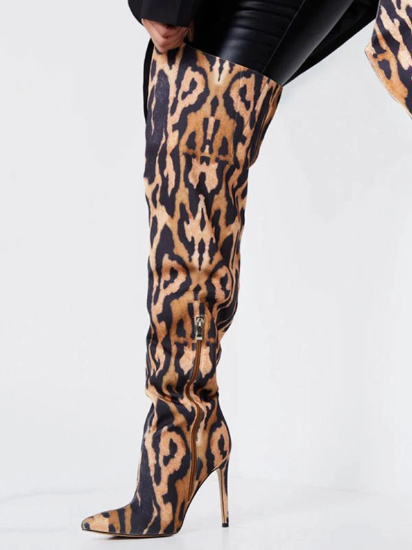Women's Animal Print Stiletto Heel Thigh High Boots 4 Women's Animal Print Stiletto Heel Thigh High Boots - Image 2