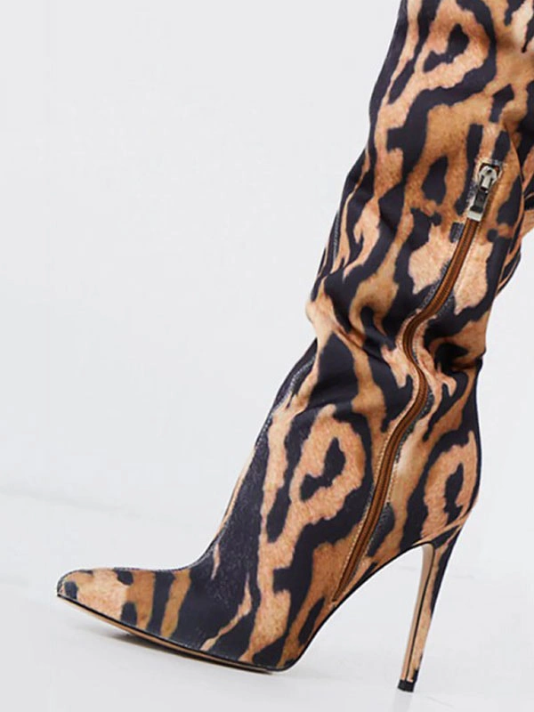 Women's Animal Print Stiletto Heel Thigh High Boots 6 Women's Animal Print Stiletto Heel Thigh High Boots - Image 4