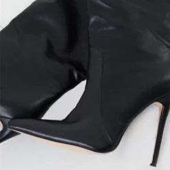 Women Stiletto Heel Pointed Toe Knee-High Boots In Black Bright Leather -UK Winter Shoes Sales 2023 202107281909356985163