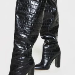 Women's Wide Stone Grain Chunky Heel Bright Leather Thigh High Boots 10 Women's Wide Stone Grain Chunky Heel Bright Leather Thigh High Boots -UK Winter Shoes Sales 2023 202107281909368893359