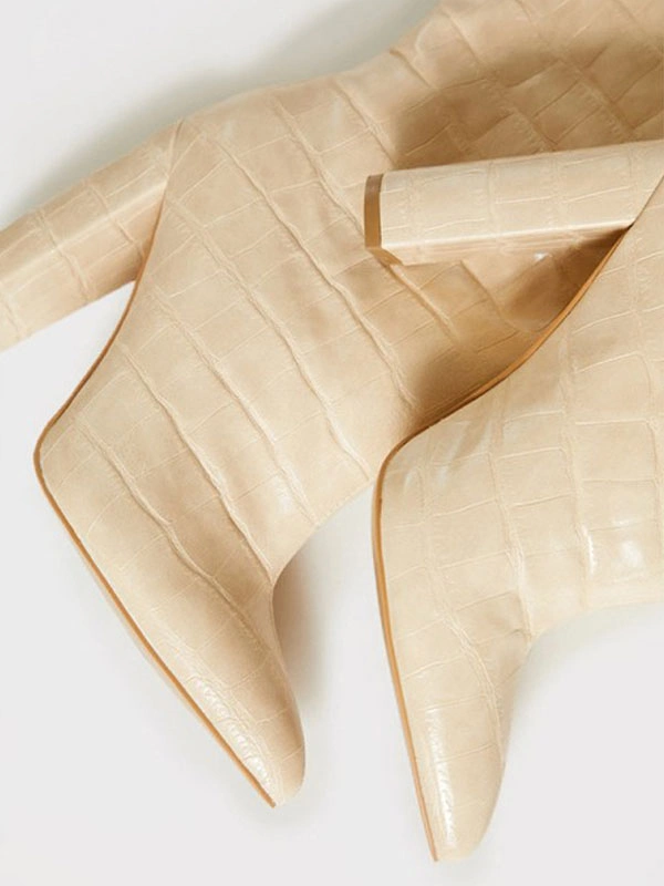 Women's Wide Stone Grain Chunky Heel Bright Leather Thigh High Boots 8 Women's Wide Stone Grain Chunky Heel Bright Leather Thigh High Boots - Image 6