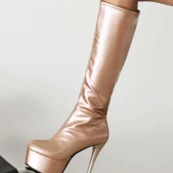 Women's Platform Stiletto Heel Patent Bright Leather Knee High Boots -UK Winter Shoes Sales 2023 202108091717472825343