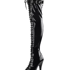 Pole Dance Shoes Women's Lace Up Platform Thigh High Heel Boots In Black