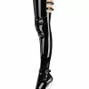 Pole Dance Shoes Women's Sexy Platform Thigh High Heel Boots With Buckles In Black Patent Leather -UK Winter Shoes Sales 2023 202108121520384162244