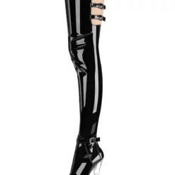 Pole Dance Shoes Women's Sexy Platform Thigh High Heel Boots With Buckles In Black Patent Leather
