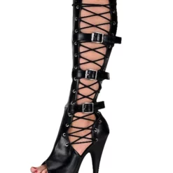 Pole Dance Shoes Women's Buckle Lace Up Platform High Heel Knee Boots In Black -UK Winter Shoes Sales 2023 20210812152819076857