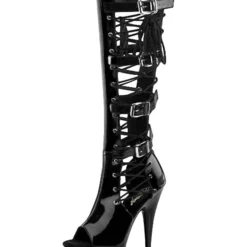 Pole Dance Shoes Women's Buckle Lace Up Platform High Heel Knee Boots In Black -UK Winter Shoes Sales 2023 20210812152819446912