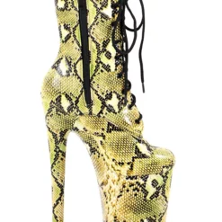 Pole Dance Shoes Women's Python Lace Up Platform Sky High Heel Ankle Boots Yellow -UK Winter Shoes Sales 2023 2021081215285310362