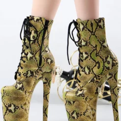 Pole Dance Shoes Women's Python Lace Up Platform Sky High Heel Ankle Boots Yellow -UK Winter Shoes Sales 2023 202108121528540098665