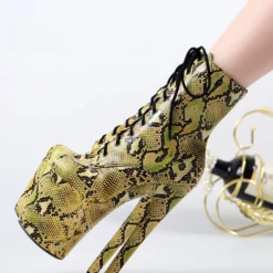 Pole Dance Shoes Women's Python Lace Up Platform Sky High Heel Ankle Boots Yellow -UK Winter Shoes Sales 2023 20210812152854678796