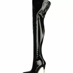Women's Black Thigh High Heel Boots Bright Leather 11 Women's Black Thigh High Heel Boots Bright Leather -UK Winter Shoes Sales 2023 202108171814106208896