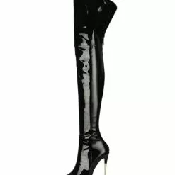 Women's Black Thigh High Heel Boots Bright Leather 10 Women's Black Thigh High Heel Boots Bright Leather -UK Winter Shoes Sales 2023 202108171814111496876