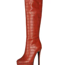Women's Animal Print Platform Stiletto Heel Knee High Boots