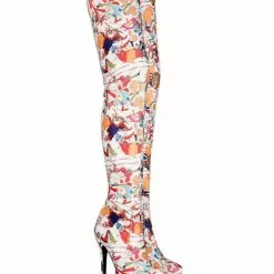 Women's Printed Stiletto Heel Platform Thigh High Boots