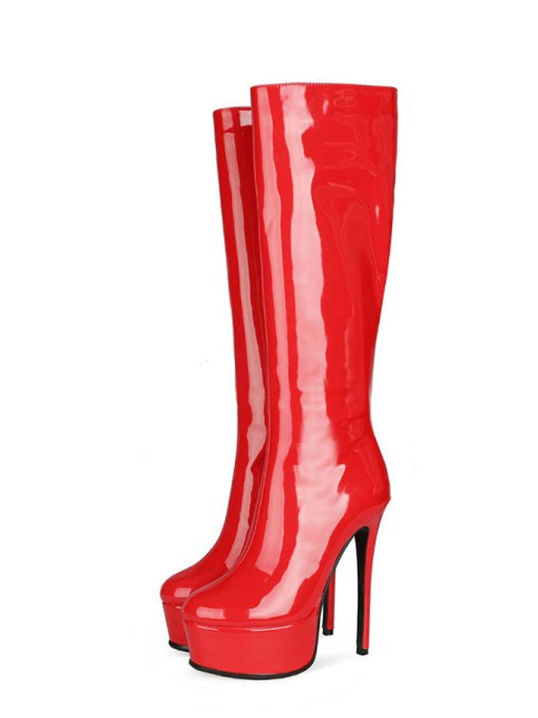 Women's Platform Stiletto Heel Knee High Boots Patent Leather 11 Women's Platform Stiletto Heel Knee High Boots Patent Leather - Image 9