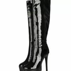 Women's Platform Stiletto Heel Knee High Boots Patent Leather 14 Women's Platform Stiletto Heel Knee High Boots Patent Leather -UK Winter Shoes Sales 2023 202108171816160138333