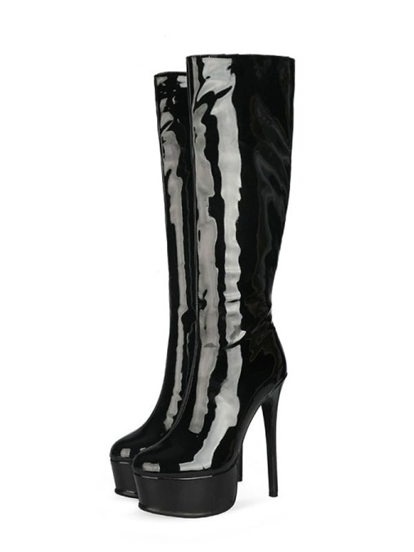 Women's Platform Stiletto Heel Knee High Boots Patent Leather 6 Women's Platform Stiletto Heel Knee High Boots Patent Leather - Image 4