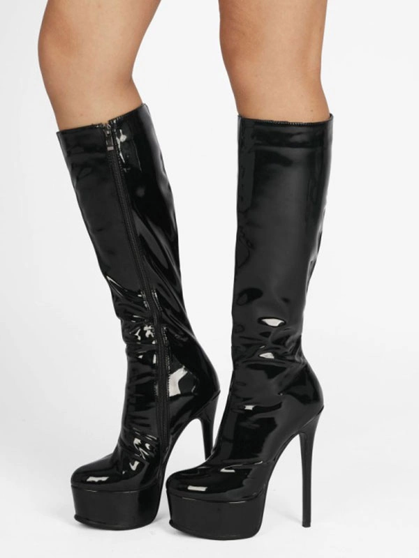 Women's Platform Stiletto Heel Knee High Boots Patent Leather 3 Women's Platform Stiletto Heel Knee High Boots Patent Leather