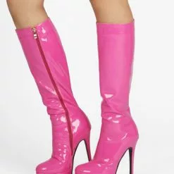 Women's Platform Stiletto Heel Knee High Boots Patent Leather 15 Women's Platform Stiletto Heel Knee High Boots Patent Leather -UK Winter Shoes Sales 2023 202108171816175927483
