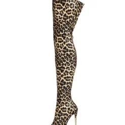 Women's Leopard Print Thigh High Heel Boots -UK Winter Shoes Sales 2023 202108171818332153472