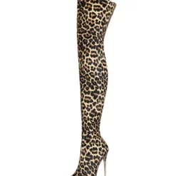 Women's Leopard Print Thigh High Heel Boots -UK Winter Shoes Sales 2023 202108171818339966436