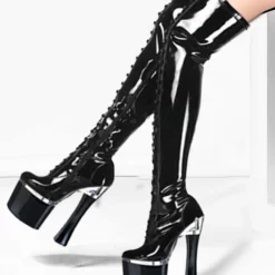 Pole Dance Shoes Women's Sexy Platform Chunky Heel Thigh High Boots