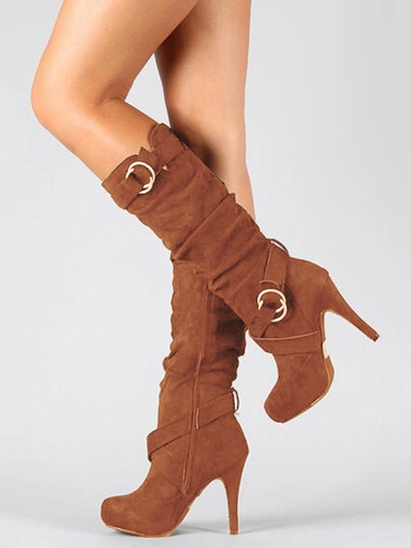 Women's Slouch Buckles Stiletto Heel Knee High Boots 5 Women's Slouch Buckles Stiletto Heel Knee High Boots - Image 3