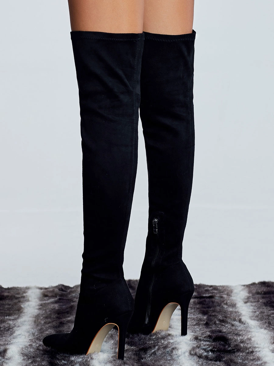 Women's Stiletto Heel Thigh High Boots In Black Suede 5 Women's Stiletto Heel Thigh High Boots In Black Suede - Image 3
