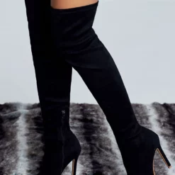 Women's Stiletto Heel Thigh High Boots In Black Suede 10 Women's Stiletto Heel Thigh High Boots In Black Suede -UK Winter Shoes Sales 2023 202108271732376216664