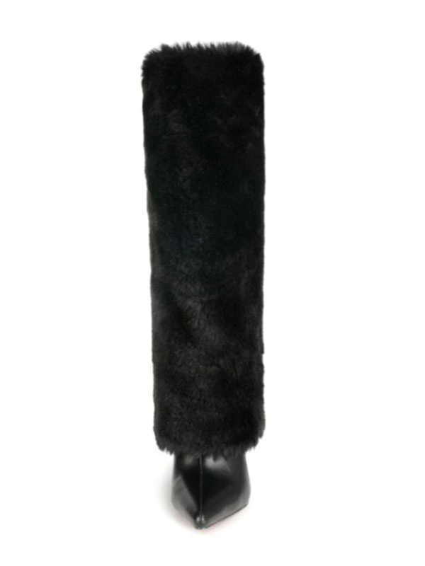 Women's White Boots Fuzzy Stiletto Heel Knee High Boots 5 Women's White Boots Fuzzy Stiletto Heel Knee High Boots - Image 3