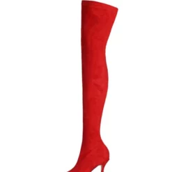 Women Sock Thigh High Heel Boots Red
