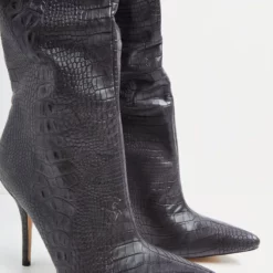 Women's Alligator Embossed Thigh High Heel Boots Black -UK Winter Shoes Sales 2023 202109261525416467294