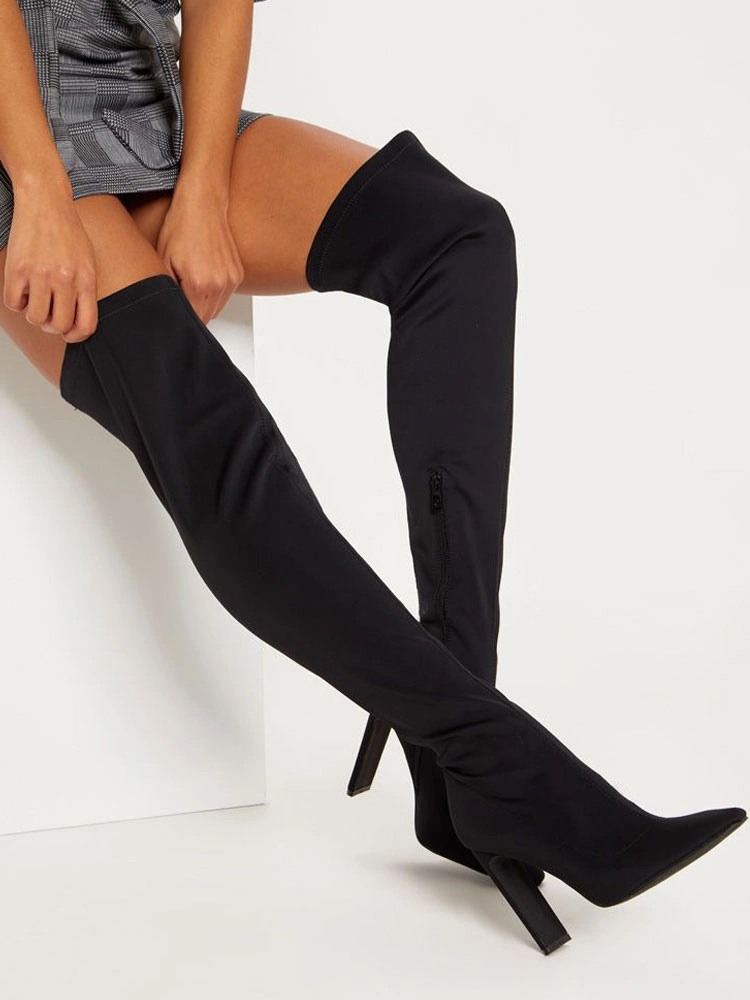 Women's Black Chunky Heel Thigh High Boots 3 Women's Black Chunky Heel Thigh High Boots