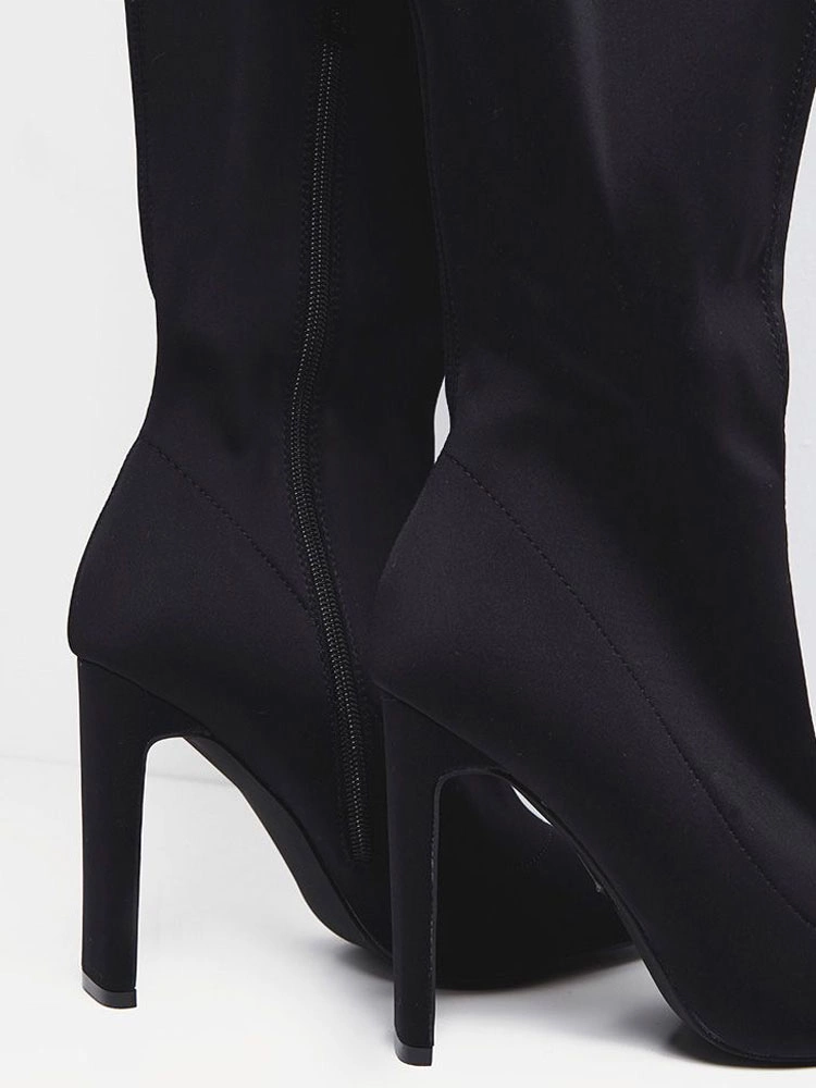 Women's Black Chunky Heel Thigh High Boots 5 Women's Black Chunky Heel Thigh High Boots - Image 3