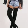 Women's Thigh High Belt Boots Chunky Heel Black Faux Suede -UK Winter Shoes Sales 2023 202109261526011039926