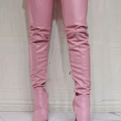 Women Over The Knee Boots Plus Size Stiletto Heel PU Leather Pink Thigh High Boots -UK Winter Shoes Sales 2023 202109300957477195441