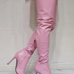 Women Over The Knee Boots Plus Size Stiletto Heel PU Leather Pink Thigh High Boots