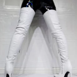 Women Over The Knee Boots Plus Size Stiletto Heel PU Leather Pink Thigh High Boots -UK Winter Shoes Sales 2023 202109300957494992982