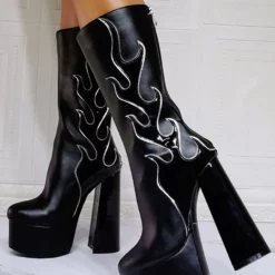 Women Boots Geometric Platforms High Heel Chunky Heel Black Mid Calf Boots 15 Women Boots Geometric Platforms High Heel Chunky Heel Black Mid Calf Boots -UK Winter Shoes Sales 2023 202109300958401188681