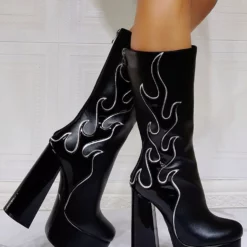 Women Boots Geometric Platforms High Heel Chunky Heel Black Mid Calf Boots 11 Women Boots Geometric Platforms High Heel Chunky Heel Black Mid Calf Boots -UK Winter Shoes Sales 2023 202109300958411762925